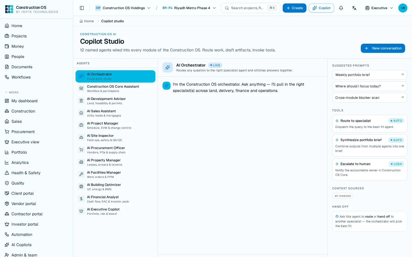 Construction OS Copilot Studio with specialist AI agents